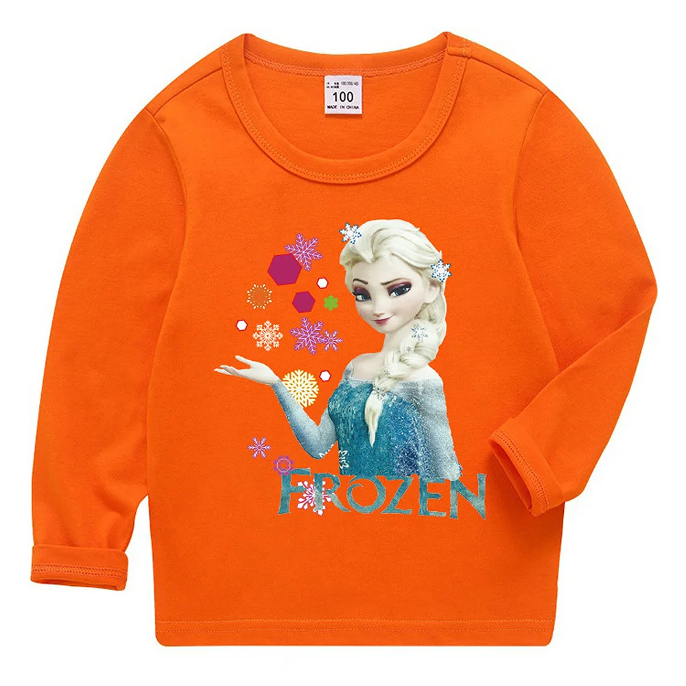 Осенне-весенняя детская Рождественская одежда хлопковая Повседневная футболка с длинными рукавами для маленьких девочек с надписью «Принцесса Эльза и Анна» топ-футболка - Цвет: Оранжевый