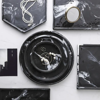 

Nordic Marble Pattern Storage Tray Food Tray Creative Jewelry Display Ceramic Home Desktop Organizer Tray for Coffee Kitchen