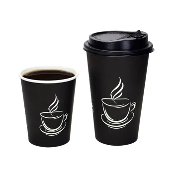 

50pcs High quality black disposable coffee cups party favors milk tea soy water drinking cup 9oz 280ml thick paper cups with lid