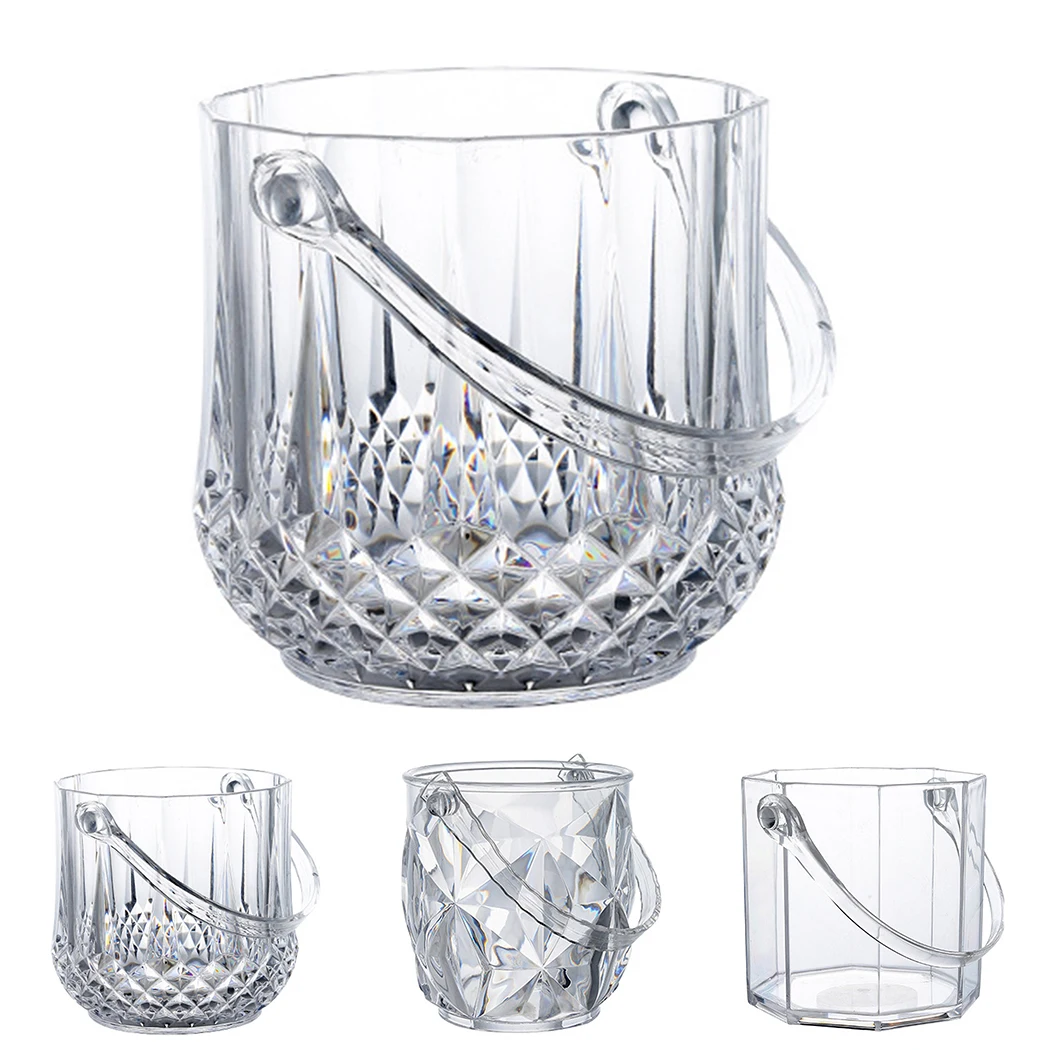 Champagne Wine Beer Drinks Ice Bucket Acrylic Clear Portable Wine Tub Plastic Drink Bucket with Handle for Bar Tool Supply