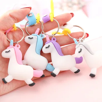 

New Cute Unicorn Keychain PVC Phone Lanyard Animal Horse Key Chain Women Girl Trinket Bag Charm Car Key Ring Holder Llavero