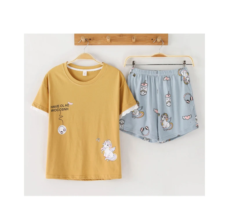 BZEL новые пижамы с единорогом, хлопковые удобные комплекты из двух предметов для женщин, летние пижамы с коротким рукавом, милое мультяшное нижнее белье с круглым вырезом