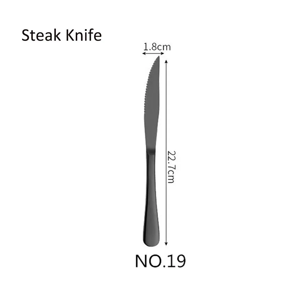 1/5 шт Лидер продаж Черный Комплектная посуда столовые ножи вилки и ложки в западном стиле кухонная посуда Нержавеющая сталь домашний праздничный набор столовой посуды - Цвет: NO.19 Steak Knife