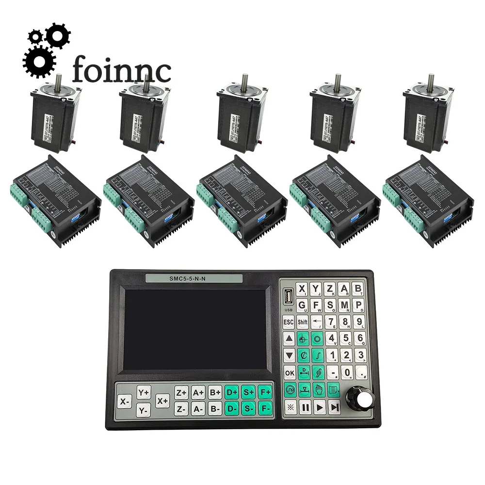 Mach3 Router Di Cnc 5 Assi Kit 1Pcs In Linea Di Controllo Cnc Smc5-5-N-N + 5Pcs Azionamenti Per Motori 2Dm542 + 5Pcs Stepper Motori 57J1876-447