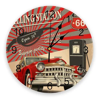 

Retro Car Poster Route 66 Wall Clock Kitchen Home Living Room Decorative Kitchen Wall Decor Hanging Clock