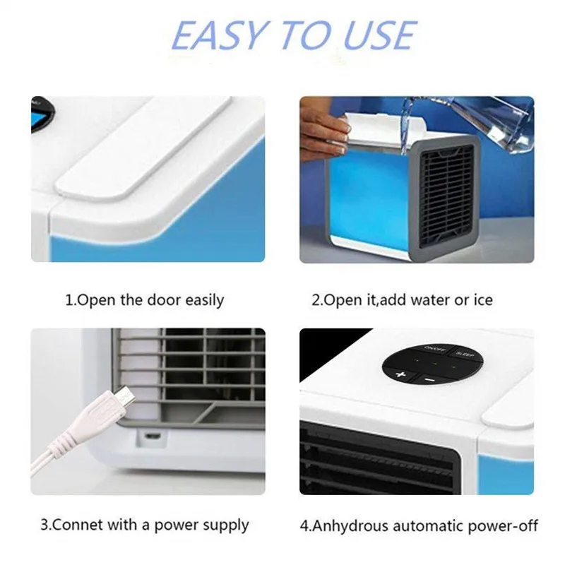 Kaufen 2020 Neue Luftbefeuchter Mini Klimaanlage Fans USB Tragbare Luftkühler Tabelle Fan Für Büro Kälte Gerät 7 Farbe Lichter