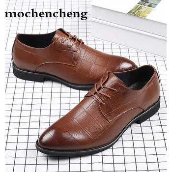 

Hot Sell Mens Genuine Leather Shoes Men's Dress Shoes British Style Lace Up Pointed Toe Low Top Flats Men Oxford Casual Wedding