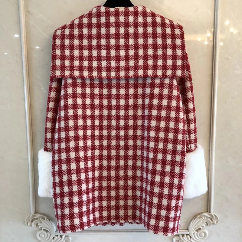 Autumn Winter Women Jacket Contrast Plaid Long Sleeve Jacket Women's Lapel Loose Red Plaid Jacket coat