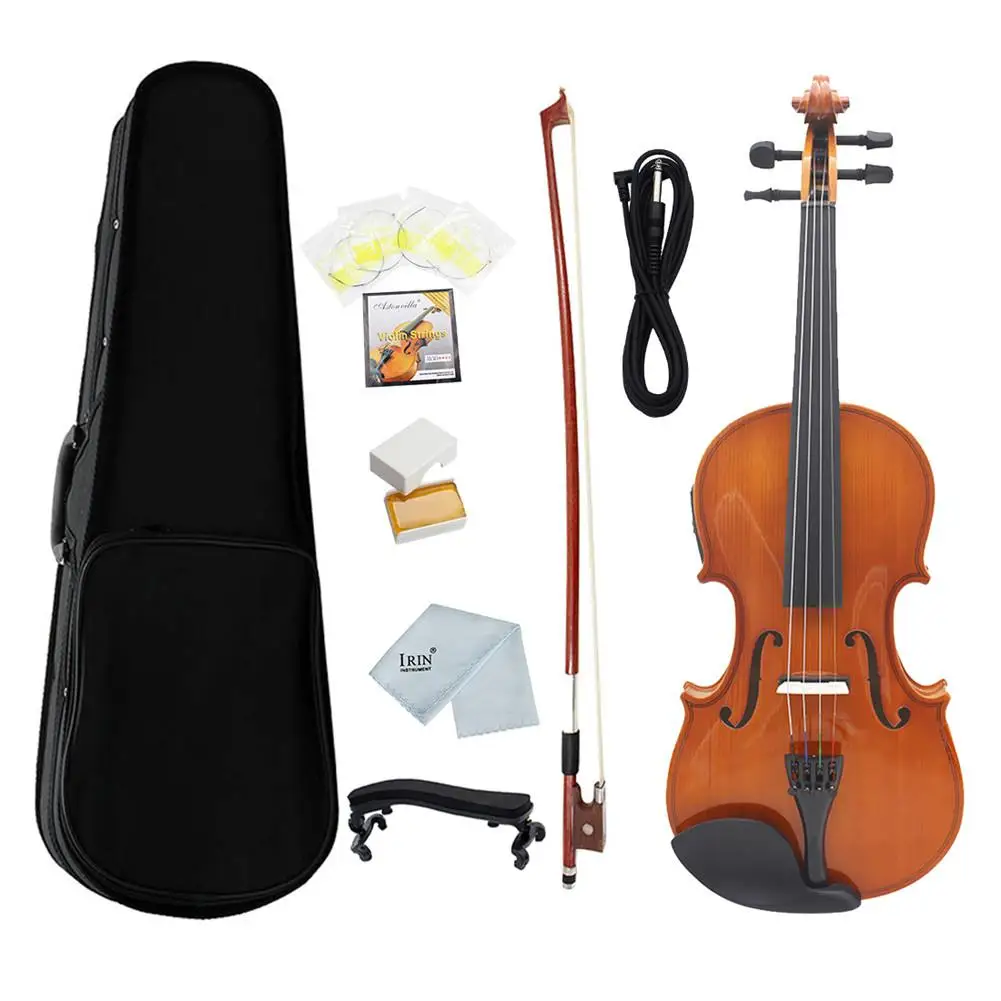 

4/4 Full Size EQ Electric Violin Kit solid wood Face Board with Violin Bow Case Shoulder Rest Cable Rosin Strings Clean Cloth