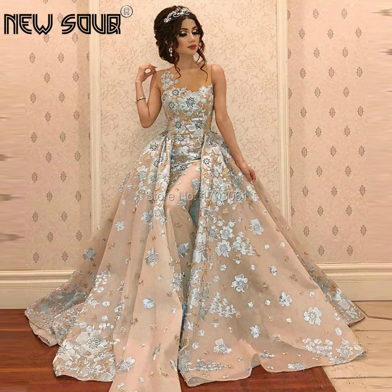 

Turkish Kaftans Lace Evening Dresses Two Pieces Aibye Islamic Custom Made Sleeveless Embroidery Formal Prom Dress Gown For Dubai
