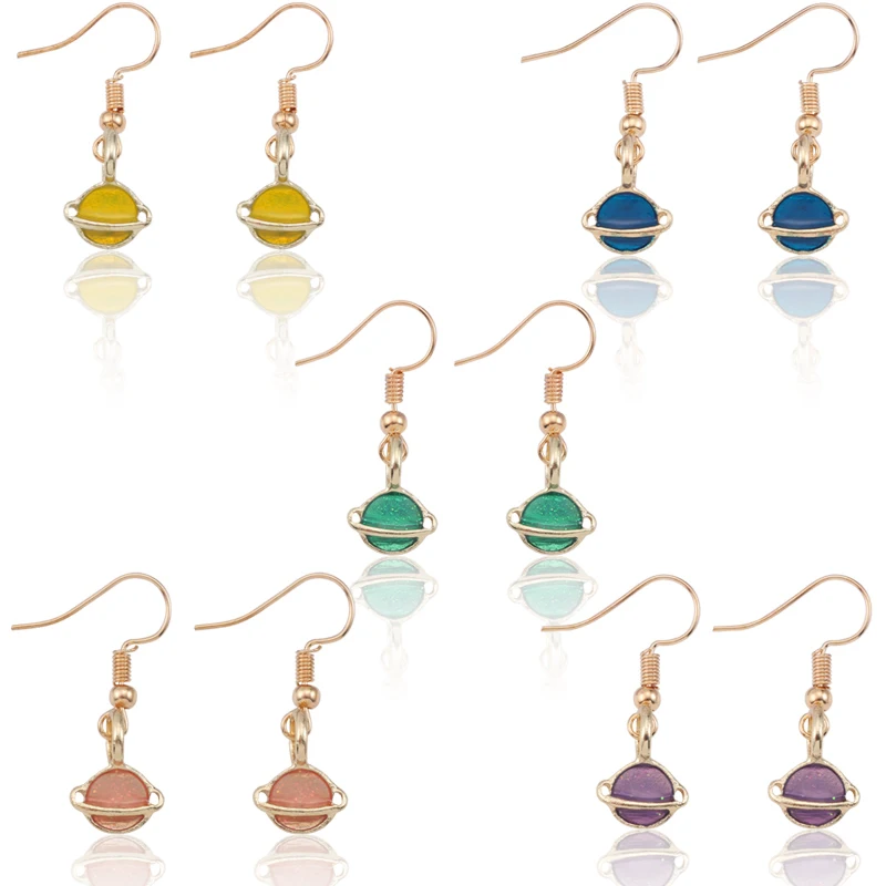 Милый планета Цвет звезды металлические подвесные серьги мульти Цвет дополнительный милые Для женщин новые модные ювелирные изделия Kawaii выберите прямые продажи