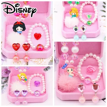 

5pcs/set Disney Princess Necklace Bracelet Gift Set Frozen Elsa Beaded Girl Baby Accessories Children Makeup Toys Birthday Gift