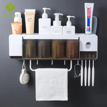

Wall Mount Dust-proof Toothbrush Holder With Cups Toothpaste Squeezer Dispenser Bathroom Storage Box Bathroom Accessories Sets