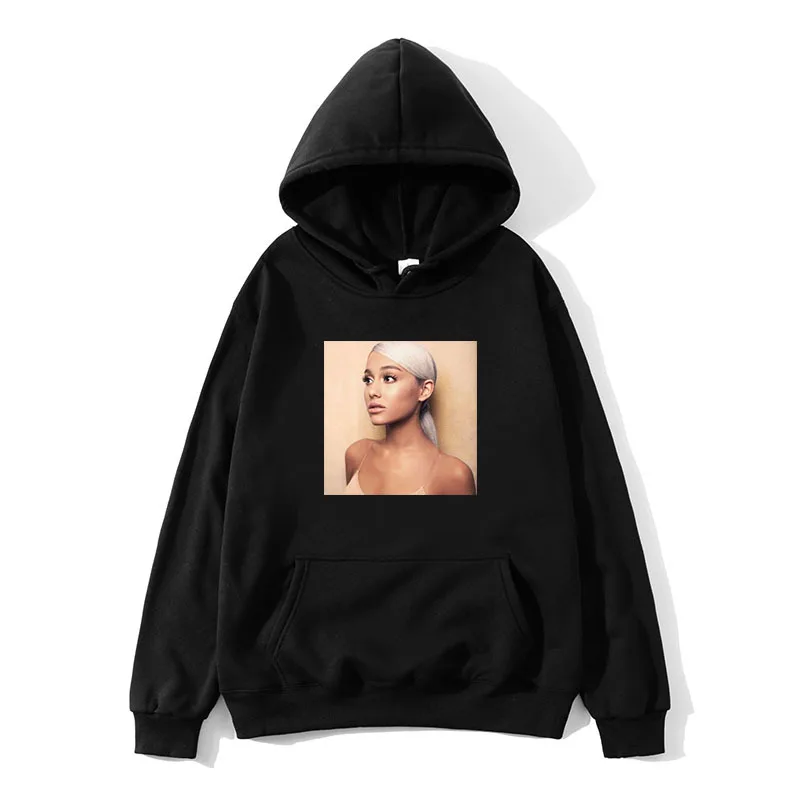 Модные толстовки Kawaii Ariana Grande с принтом, толстовка с длинным рукавом для женщин и мужчин, худи, одежда, горячая мода, Kpop, толстовка, топы - Цвет: black   001