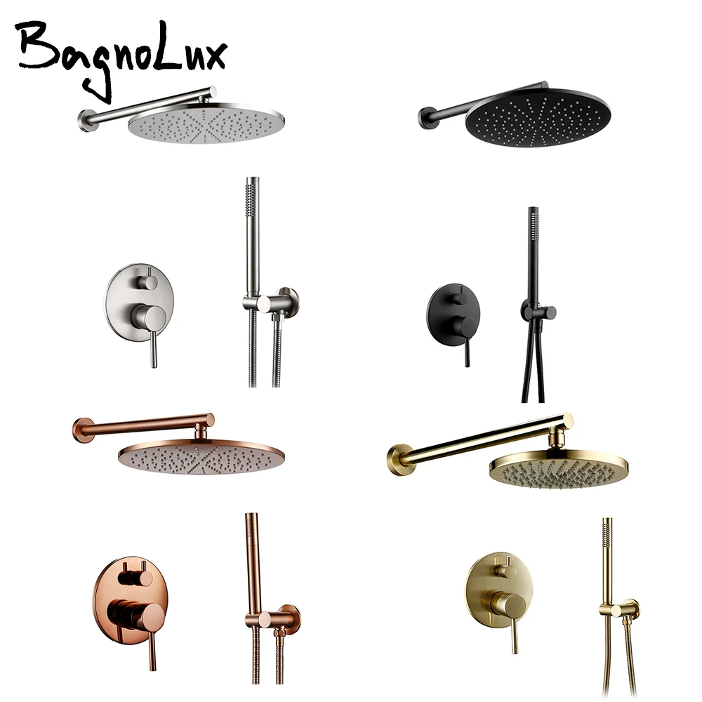 Bagnolux Shower Set Brass Drawing Concealed Wall Hanging Top Head And Hand Curtain Two Functions Hot Cold Mixing Bathroom Faucet