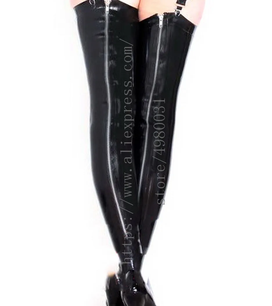 Front zip decorations women's latex stockings Fetish made of 0.4mm thickness natural latex