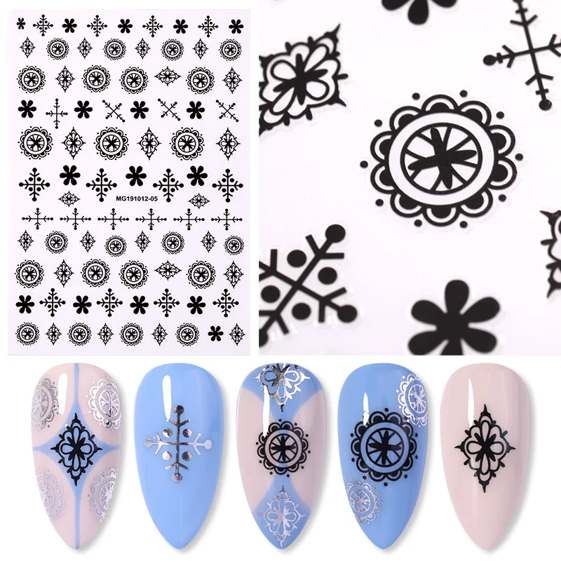 1PC Gold Sliver Black Retro 3D Nail Sticker Stamping Series Unique Self-Adhesive Nail Art Decals Transfer Sticker Decoration