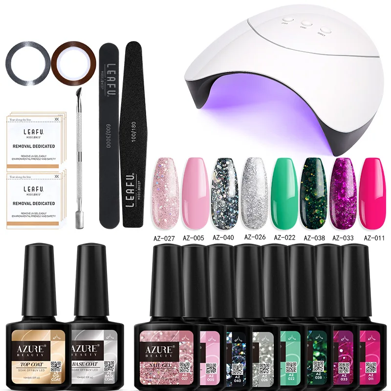 Azure beauty 18 шт./лот 36 Вт УФ-лампа комплект гель-лака замочить от длительного действия Гель-лак блеск лак для ногтей с базовым верхним покрытием наборы