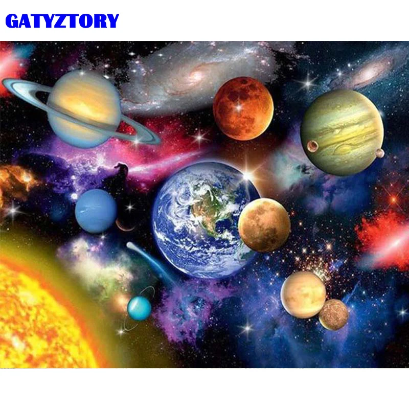 GATYZTORY рамка 60x75 см DIY картина по номерам космический пейзаж акриловая Раскраска по номерам набор ручная роспись маслом для дома