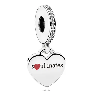

New 925 Sterling Silver Bead Charm Love Heart With Be Mine & Soul Mates Engraved Pendant Beads Fit Bracelet Diy Jewelry