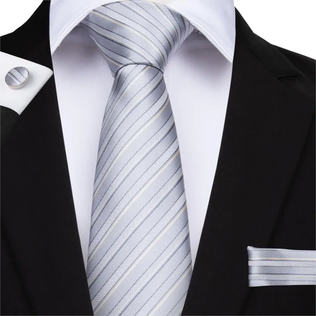 DiBanGu дизайнерские 18 цветов белые Серебристые мужские галстуки Hanky запонки набор шелковых галстуков для мужчин свадебные вечерние деловые мужские галстуки - Цвет: MJ-7058