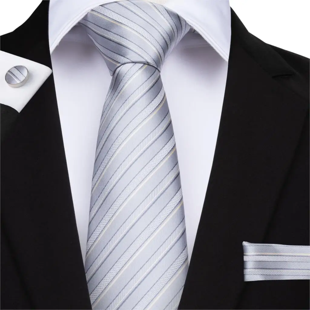 MJ-7058 DiBanGu дизайнерские 18 цветов белые Серебристые мужские галстуки Hanky запонки набор шелковых галстуков для мужчин свадебные вечерние деловые мужские галстуки - Цвет: MJ-7058