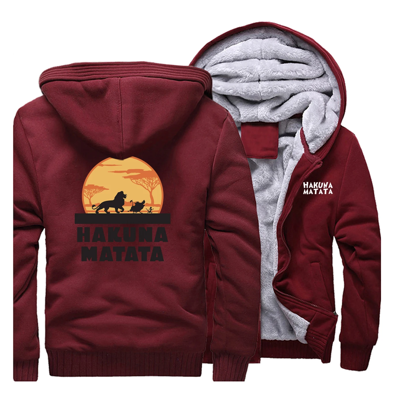 Мужская толстовка с капюшоном, реглан, размера плюс, HAKUNA, MATATA, с принтом, Вельветовая утолщенная Толстовка с длинным рукавом, пальто, Осень-зима - Цвет: Wine Red1