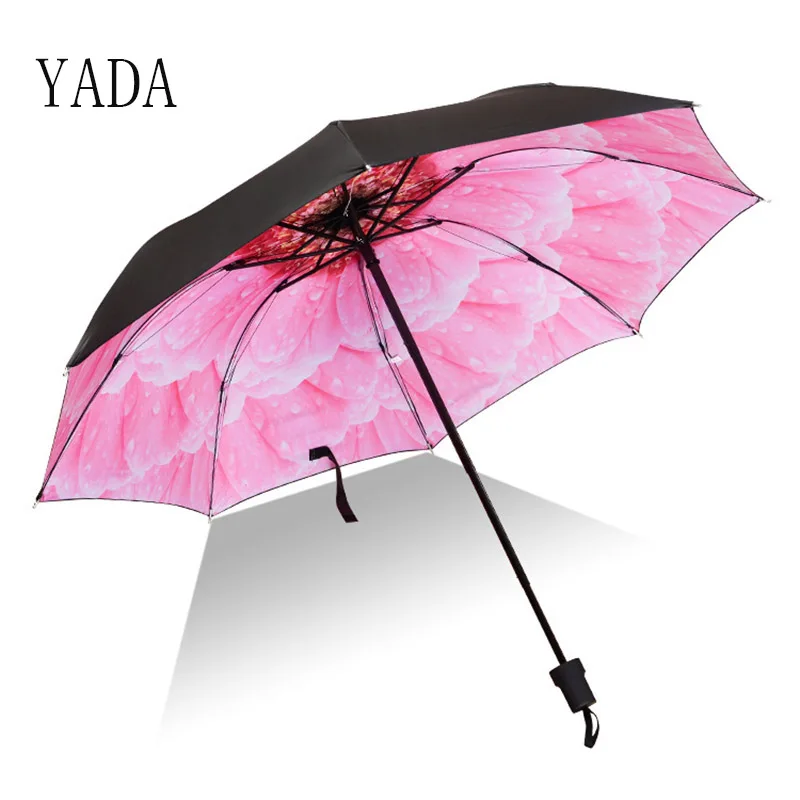 

YADA 2022 INS Design Pink Flowers Rainy Umbrella Folding Anti UV Rainproof Umbrellas Parasol Sun Protection Umbrella YD200067