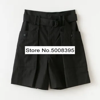 

[ElfStyle] - Woman Fashion Cotton Shorts High Waist with Belt Big Pockets Loose Short Pants 2020 new