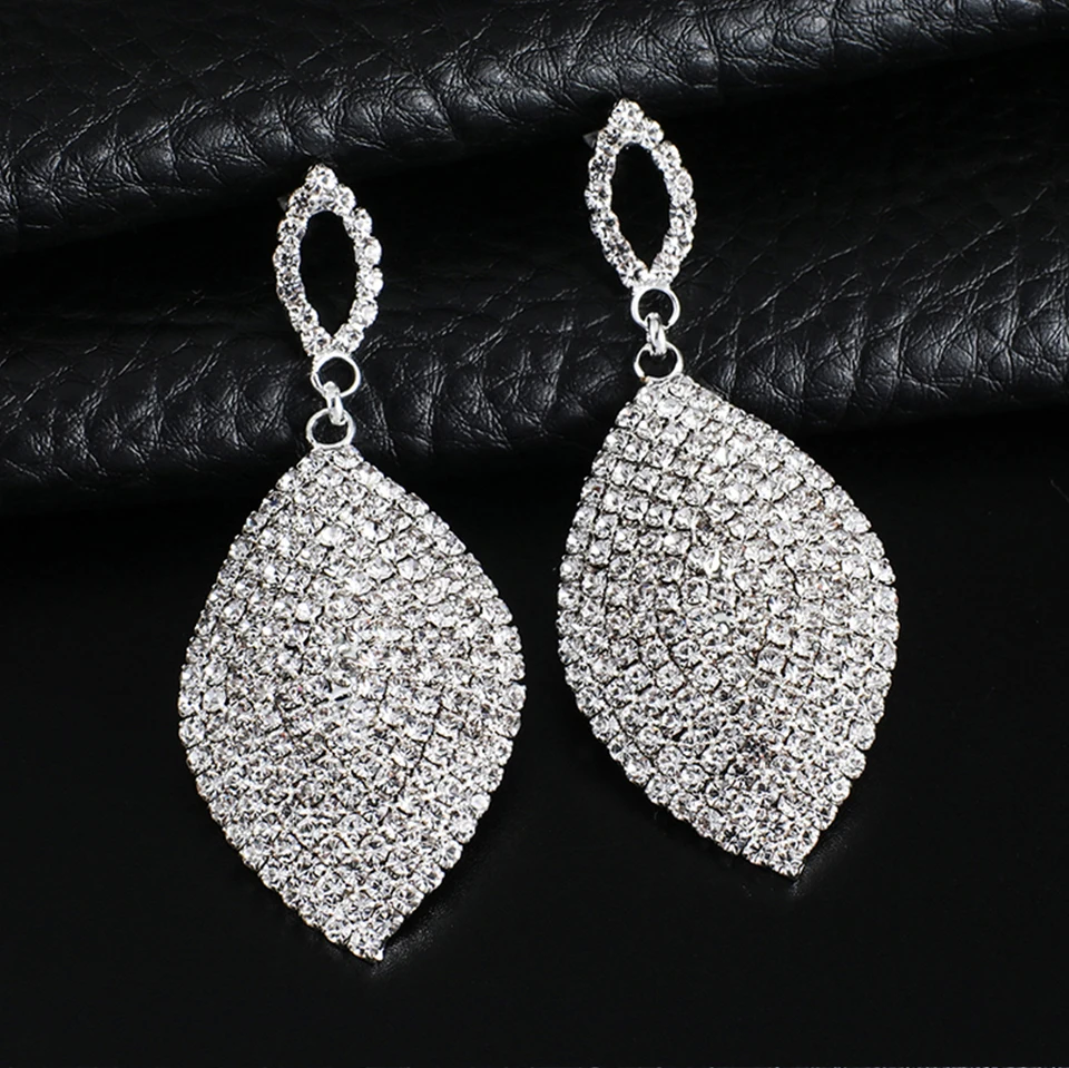 Новые свадебные длинные серебряные серьги со сверкающими стразами и кристаллами, свадебные украшения для женщин, аксессуары, подарок E615