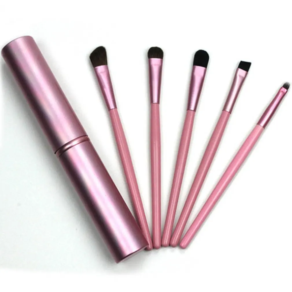 

5PCS/SET Portable Size Makeup Brushes Set Wood Handle Eye Shadow Eyeliner Lip Make Up Brush Tools With Metal Holder Box