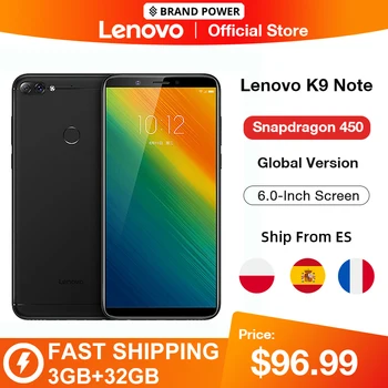 Перейти на Алиэкспресс и купить Глобальная версия смартфона Lenovo K9 Note 3 ГБ 32 ГБ 6 дюймов Восьмиядерный Snapdragon 450, Android 8,1, 16 МП