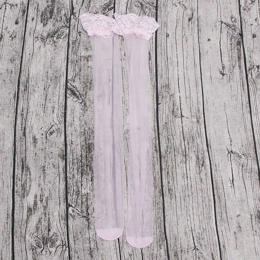 1 пара, женские кружевные верхние чулки, сексуальные женские, ультратонкий чистый шелк, выше колена, до бедра, чулочно-носочные изделия с силиконовой лентой, чулки - Цвет: Розовый