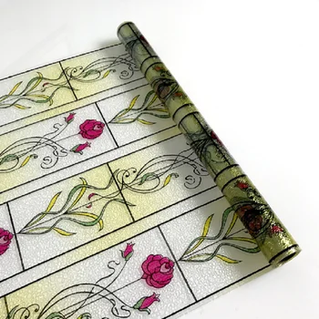 

Stained Flower Pattern Glass Sticker Static Cling Laser Embossing Privacy Protection Multi-Size Window Covering 17.77''by78.7''