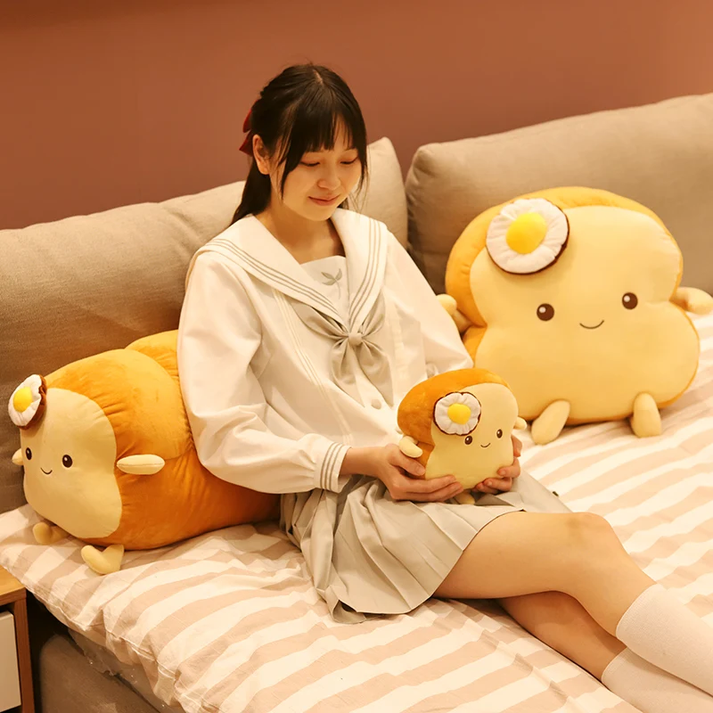 Details about   Creative Simulation Toast Plush Toy Pillow Poached Cute Egg Bread Slice Cushion