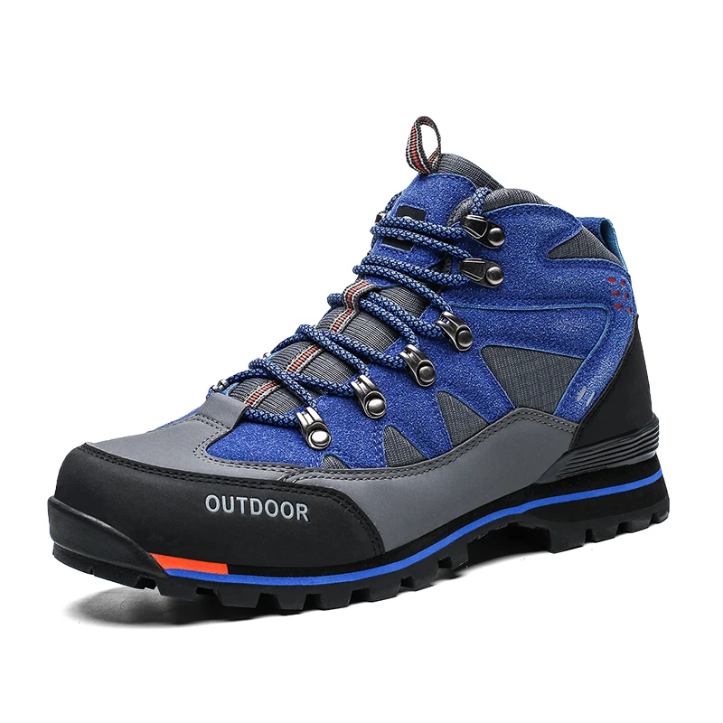 Men Waterproof Hiking Shoes Men's High Top Walking Mountain Climbing Shoes Slip Trekking Shoes For Men - Цвет: Blue