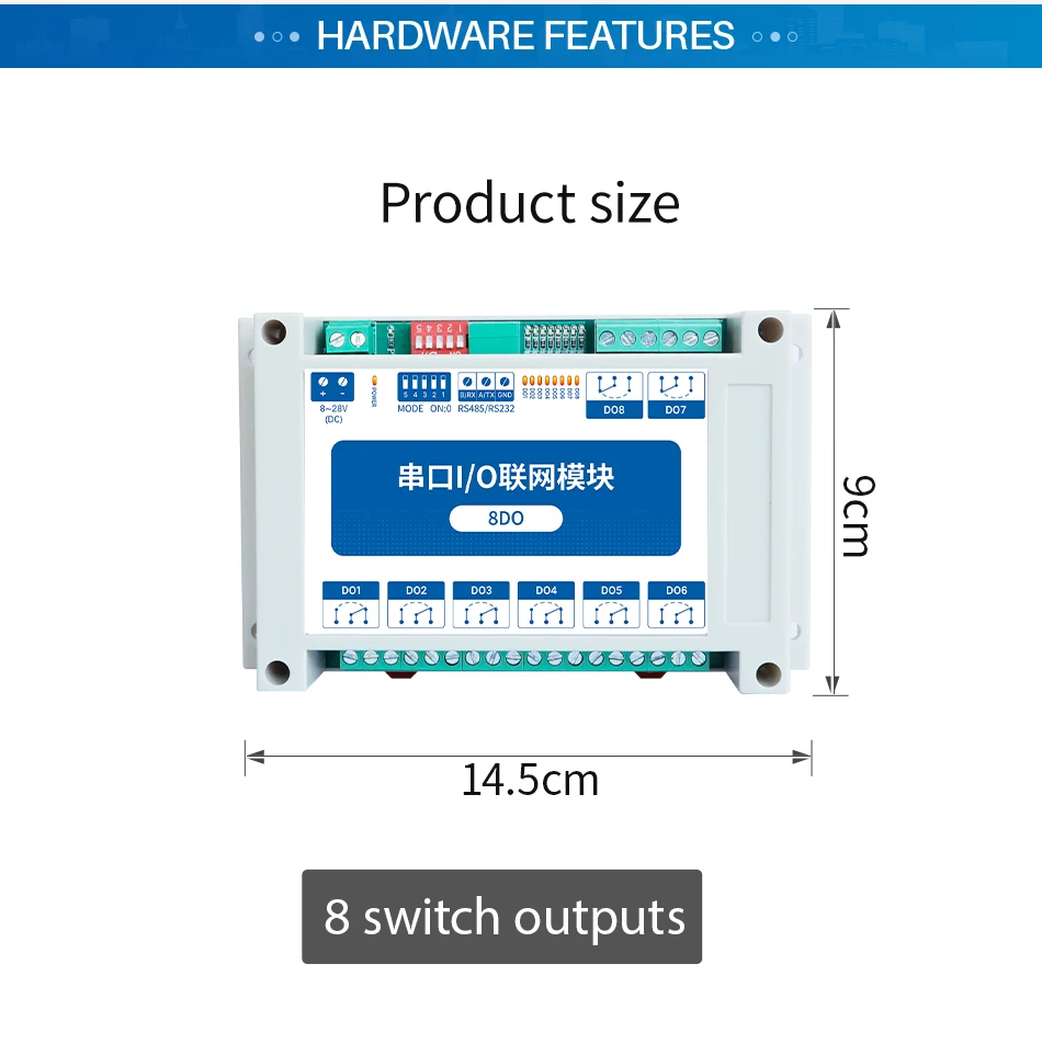 Modbus RTU Control I/O Network Modules Serial Port RS485 Interface 8DO MA01-XXCX