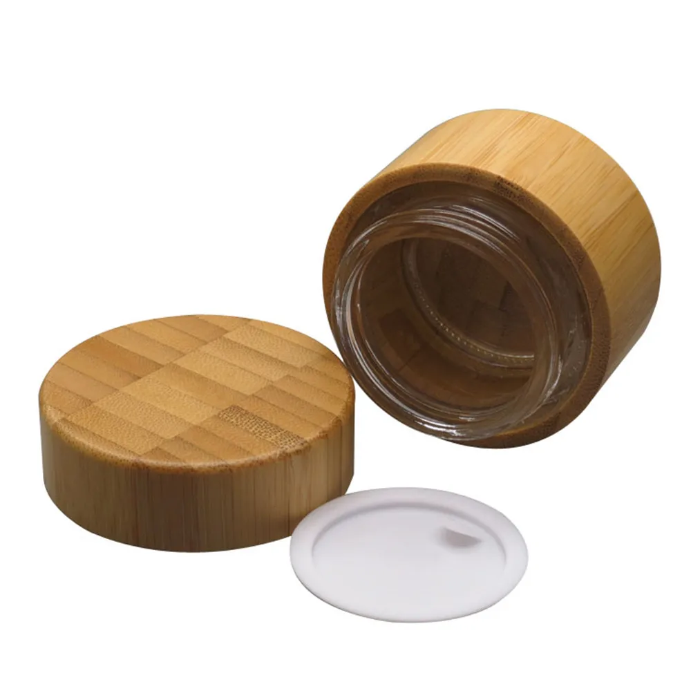 

50g Bamboo Container Glass Cream Jar Portable Travel Jars For Cosmetic Packaging Empty Wood Plastic Bottle With Lid Reuse