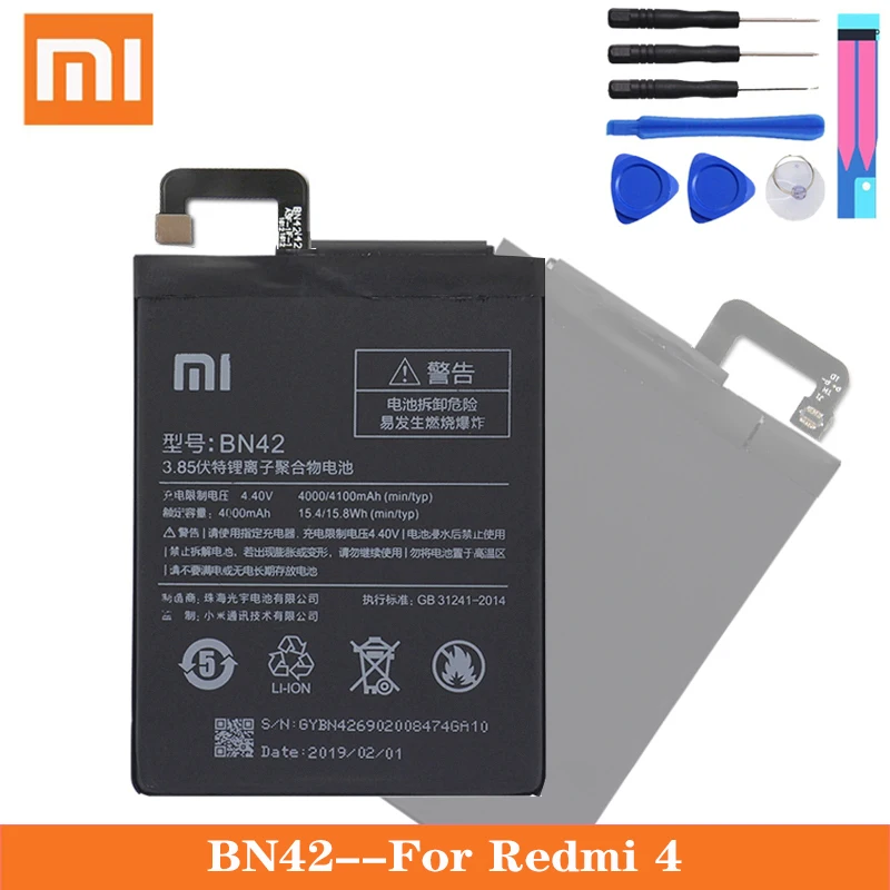 Оригинальный аккумулятор Xiao Mi BN42 для Xiaomi Redmi Hongmi 4 сменные батареи большой емкости