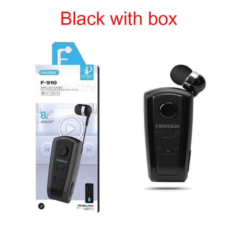 Fineblue F910 Мини Портативный беспроводной Bluetooth наушники автомобильные наушники инеар Вибрационный оповещение износа клип громкой связи для iPhone Android - Цвет: black with box