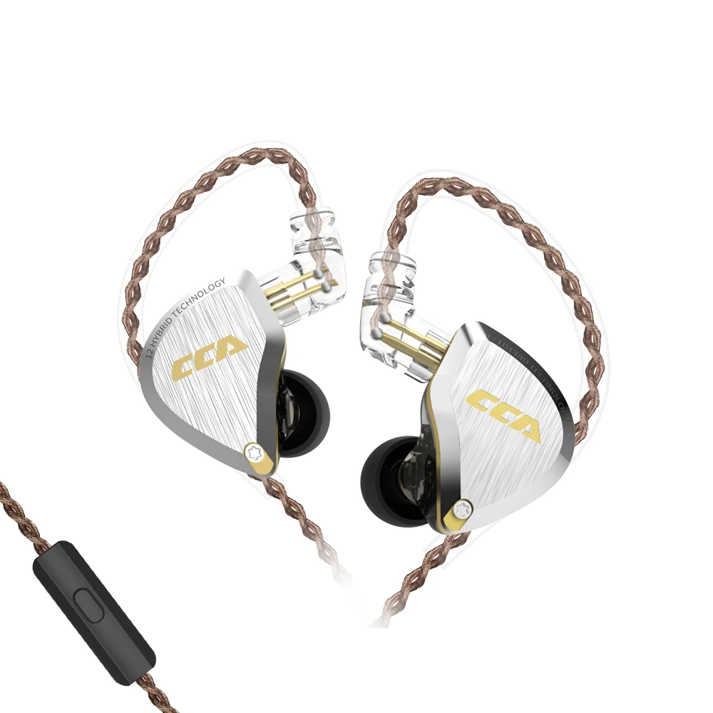 CCA C12 5BA+ 1DD Гибридный Металл HiFi бас наушники 12 единиц в ухо наушники монитор шумоподавление наушники - Цвет: Gold with mic