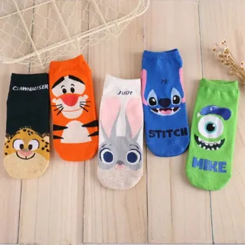 1 Pairs Disney Cotton Socks Breathable Cartoon Stitch Minnie Mickey Mouse Woman Girls Fashion Boat Socks Ankle Low Anime Sock