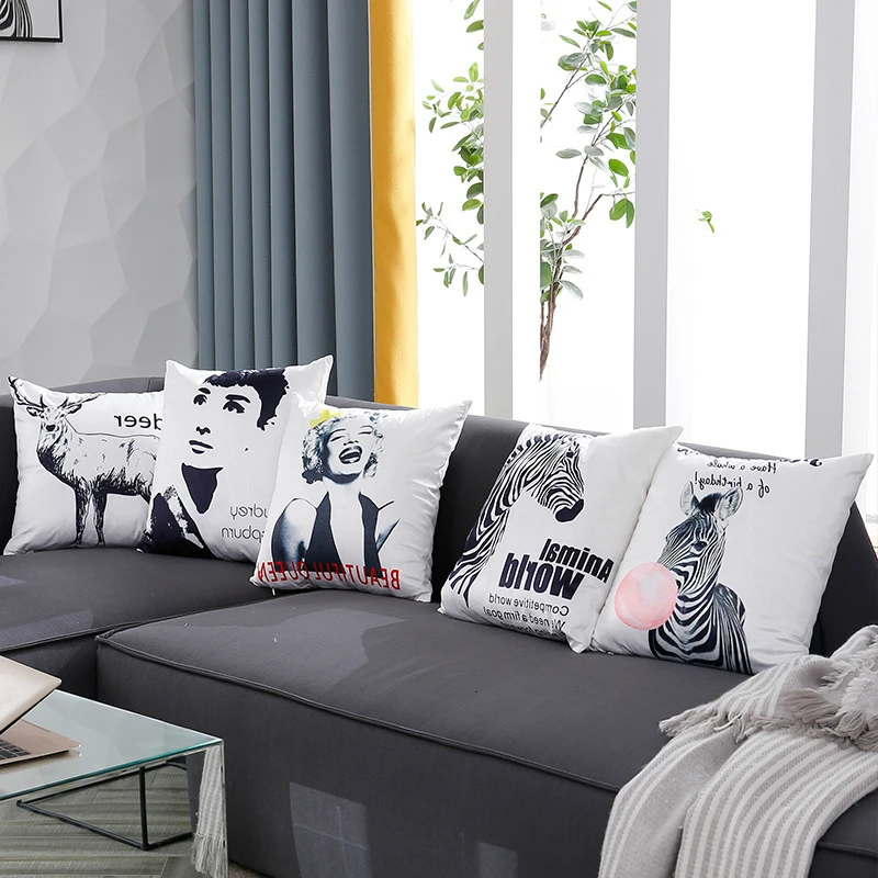 

Printed Cushion Cover Black White Flannelette Soft zebra Cushion Cover Sofa Cushion Cover Pillow Case For Seat Slipcover