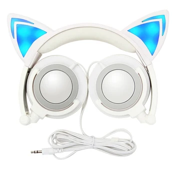 

Foldable LED Flashing Headset 3D Cartoon Cat Headphones 3.5mm Jack Gaming Wired Headset Earphones For Adult Kids Birthday Gift