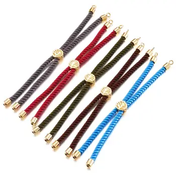 

10pcs Mix Color Nylon Twisted Cord Bracelet Makings Accessories with Environmental Brass Findings with Tree of Life