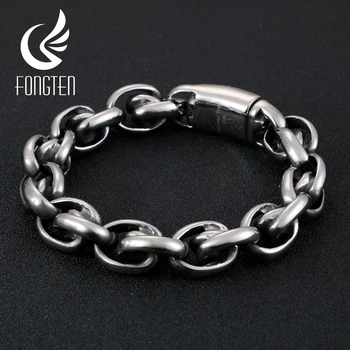 

Fongten Heavy Big Round "O" Link Chain Mens Bracelet Stainless Steel Figaro Chain Biker Bracelets For Men Fashion Jewelry