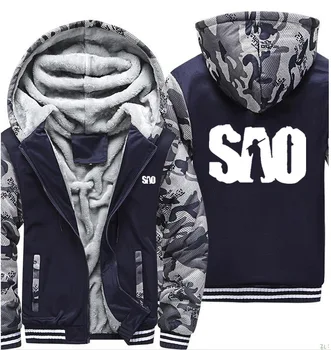 

SAO Sword Art Online Camouflage Hoodies Mens Winter High Quality Warm Thicken Fleece Zipper Sweatshirt Coat plus size Jackets
