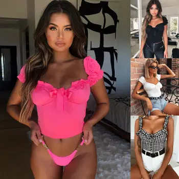 

Women Sexy Off Shoulder Casual Bralet Tank Top Blouse T-Shirt Crop Cami Tops Lady Summer Holidays Beachwear Tops