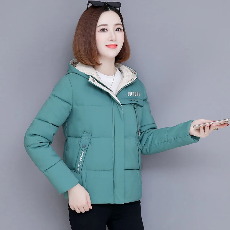 Fashion Short Winter Jacket Women Slim Female Coat Thicken Parka Cotton Hooded Fur Collar candy-colored Ladies Jacket
