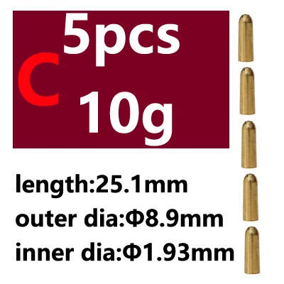 5pcs C type 10g 5pcs Saltwater Fishing Bullet Shape Copper Weights Metal Jig Head Deep Water Sinkers For Hook Lure Texas Rig Tackle Accessories - Цвет: 5pcs C type 10g